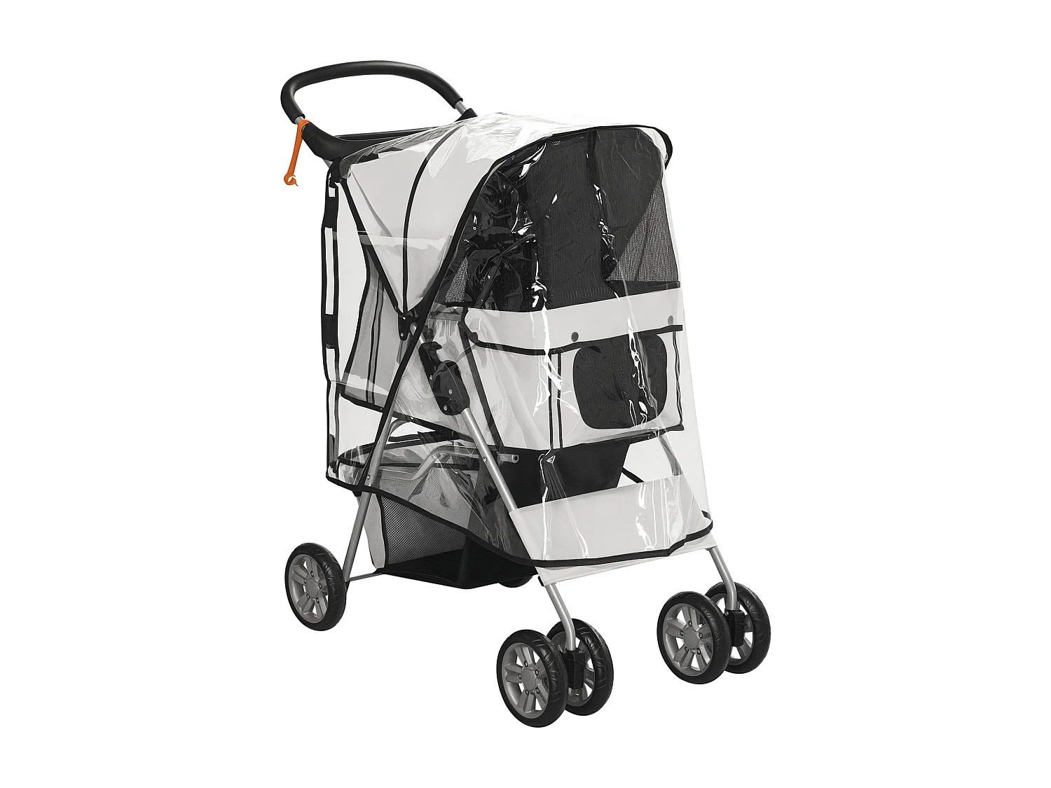 Poussette buggy pliable animaux chariot pliant chien chat porte-gobelet panier de rangement inclus roues avec frein tissu 600D Oxford métal gris