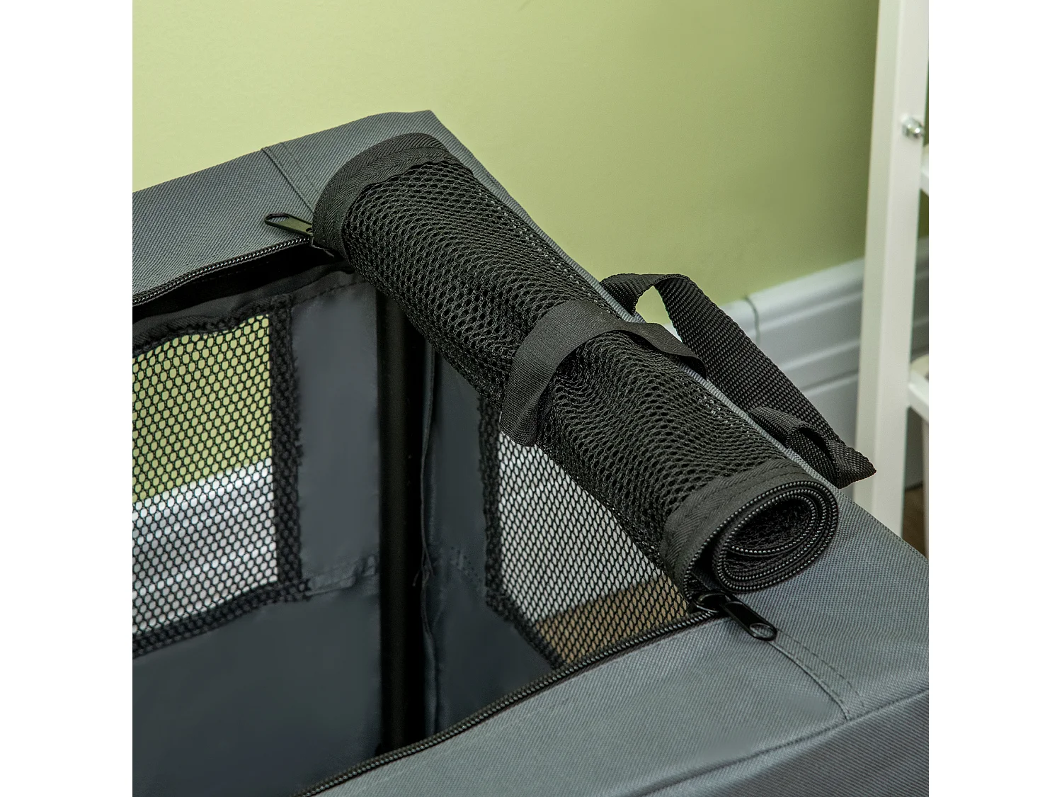 Sac de transport pliable pour chien chat - 2 poignées, 3 portes - dim. 60L x 42l x 42H cm - acier polyester gris