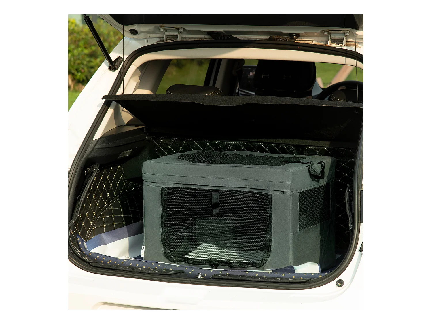 Sac de transport pliable pour chien chat - 2 poignées, 3 portes - dim. 60L x 42l x 42H cm - acier polyester gris