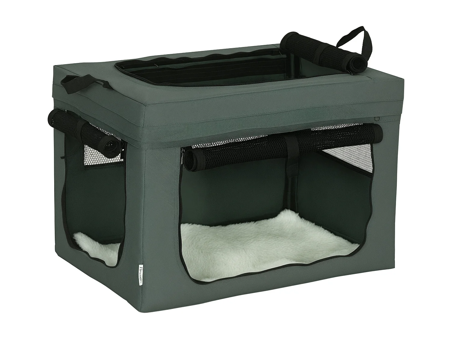 Sac de transport pliable pour chien chat - 2 poignées, 3 portes - dim. 60L x 42l x 42H cm - acier polyester gris