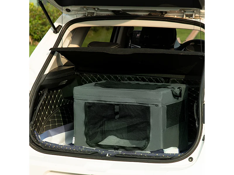 Sac de transport pliable pour chien chat - 2 poignées, 3 portes - dim. 60L x 42l x 42H cm - acier polyester gris