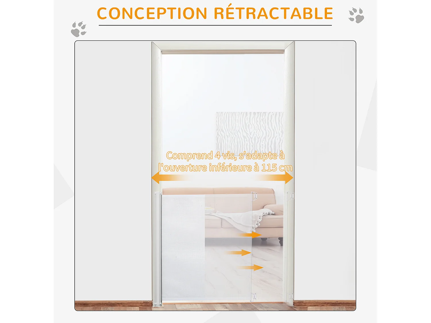 Barrière de sécurité barrière animaux rétractable automatique 1,15L x 0,83H m teslin métal blanc