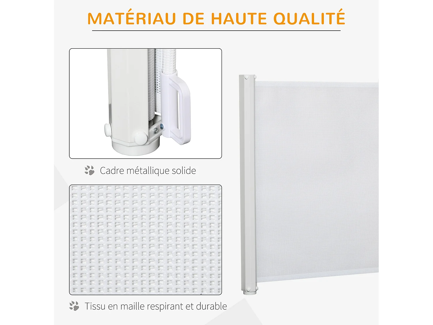 Barrière de sécurité barrière animaux rétractable automatique 1,15L x 0,83H m teslin métal blanc