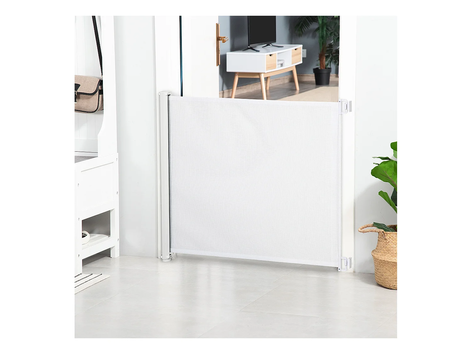 Barrière de sécurité barrière animaux rétractable automatique 1,15L x 0,83H m teslin métal blanc