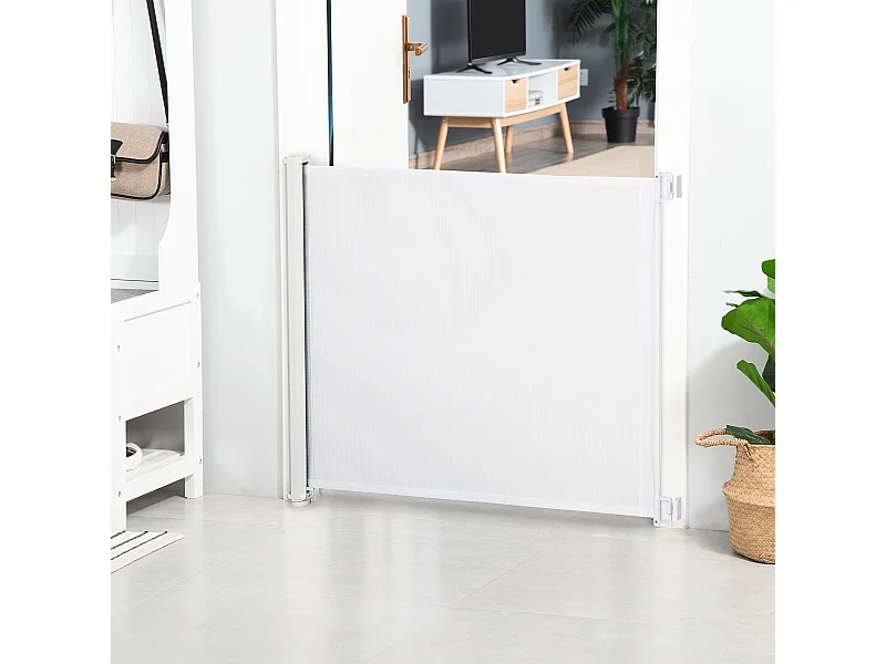 Barrière de sécurité barrière animaux rétractable automatique 1,15L x 0,83H m teslin métal blanc