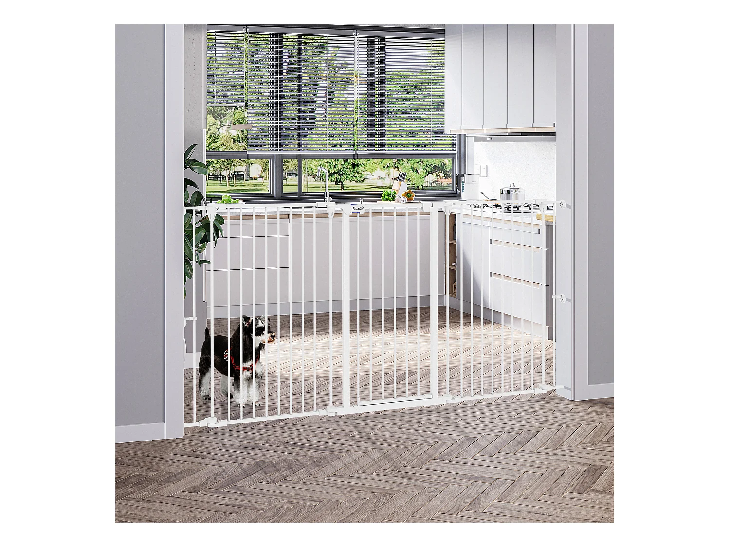 Barrière de sécurité pliable pour chien - 3 panneaux, porte verrouillable - dim. 206L x 90H cm - acier PP blanc