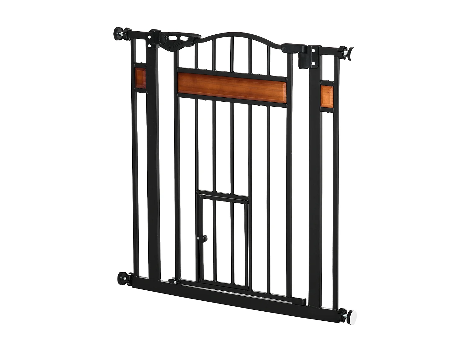 Barrière de sécurité animaux - longueur réglable dim. 74-80 cm - 2 portes verrouillables, ouverture double sens - sans perçage - acier noir pin