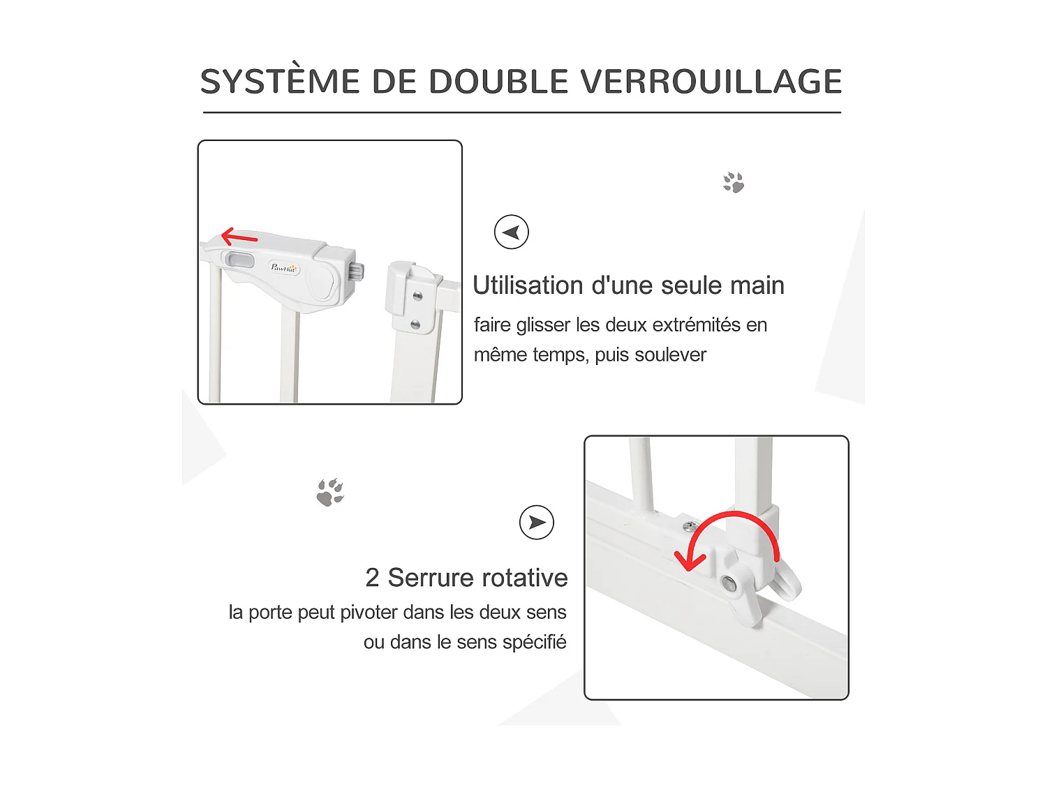 Barrière de sécurité longueur réglable porte double verrouillage sans perçage acier plastique blanc