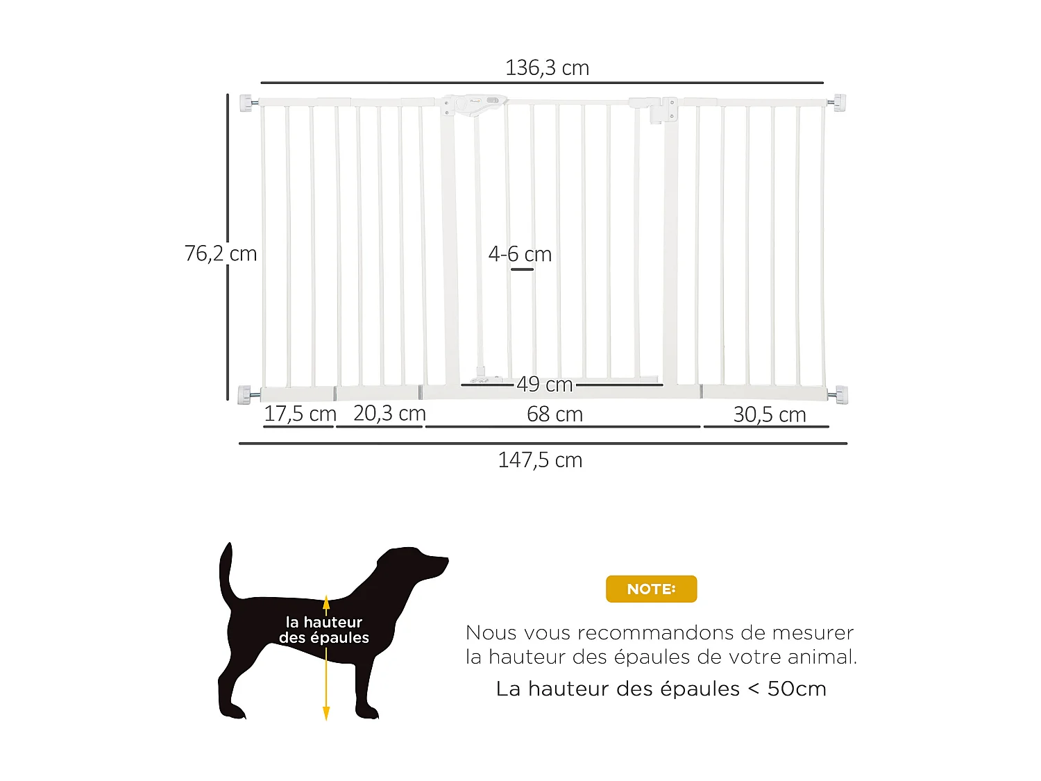Barrière de sécurité pliable pour chien - 3 panneaux, porte verrouillable - dim. 206L x 120H cm - acier PP blanc