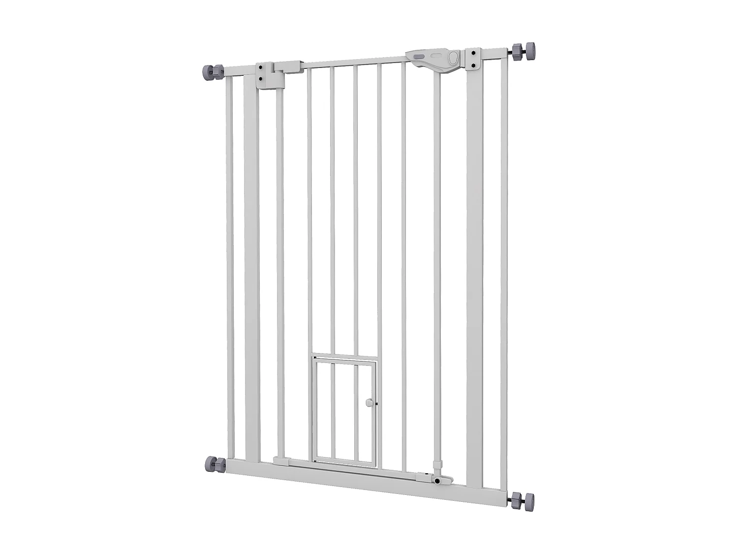 Barrière de sécurité animaux - longueur réglable dim. 74-80 cm - porte double verrouillage, ouverture double sens, petite porte -sans perçage - acier plastique