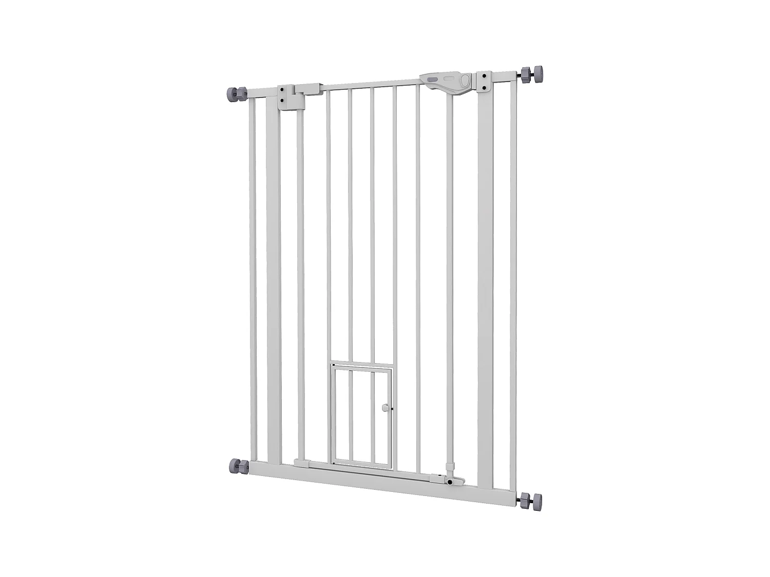 Barrière de sécurité animaux - longueur réglable dim. 74-80 cm - porte double verrouillage, ouverture double sens, petite porte -sans perçage - acier plastique