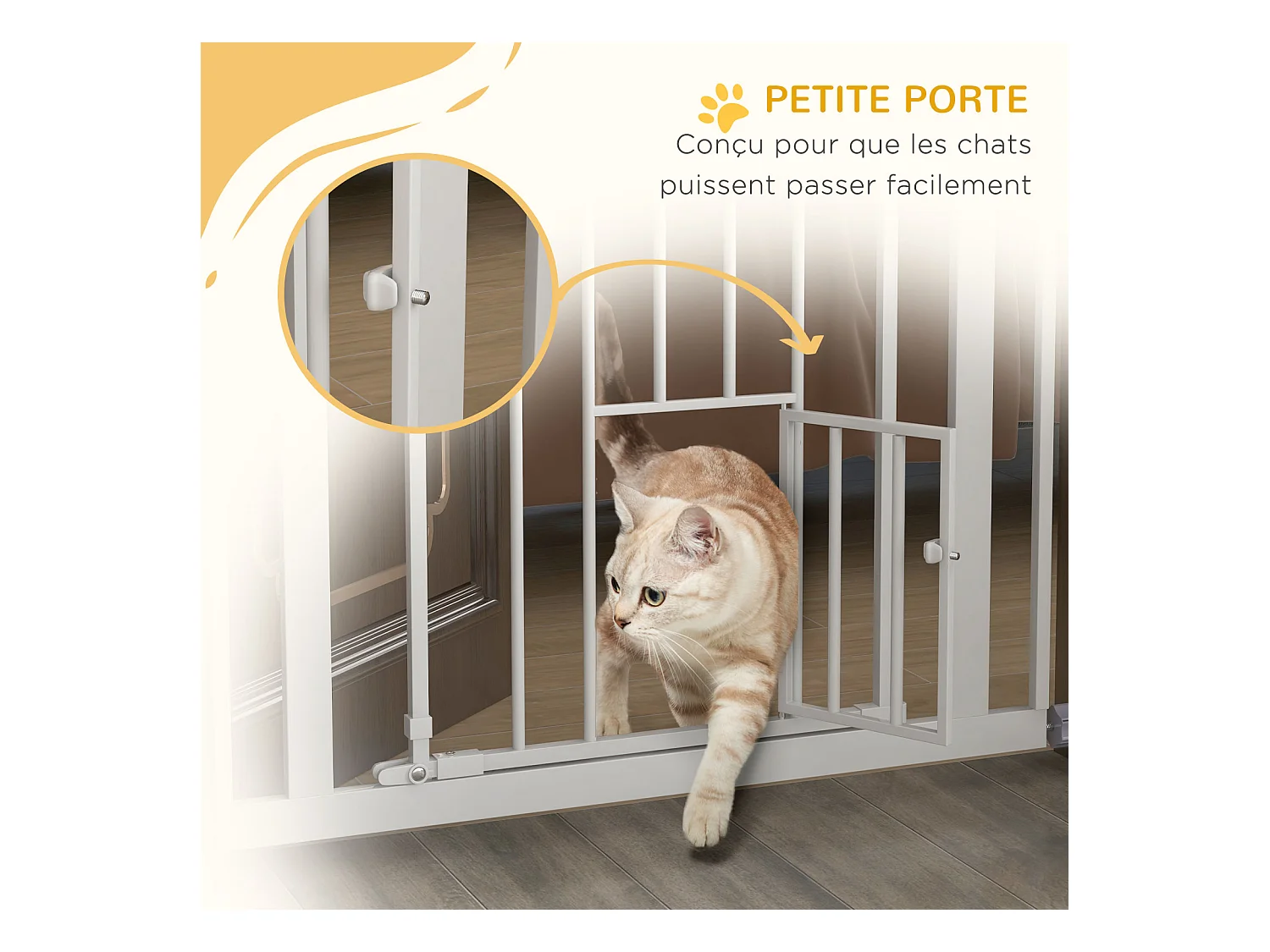 Barrière de sécurité animaux - longueur réglable dim. 74-80 cm - porte double verrouillage, ouverture double sens, petite porte -sans perçage - acier plastique
