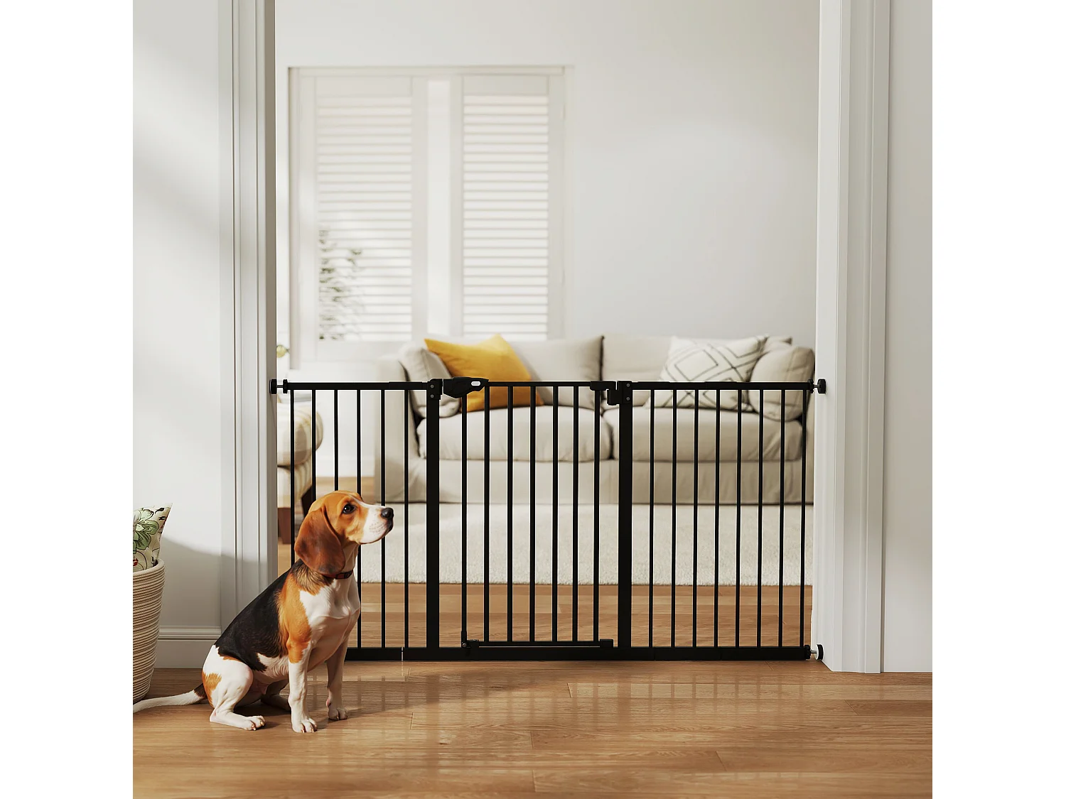 Barrière de sécurité longueur réglable porte double verrouillage sans perçage acier plastique noir