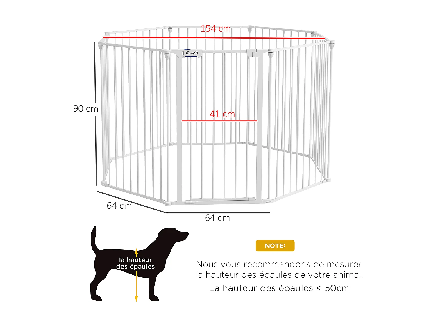 Barrière de sécurité parc enclos chien modulable pliable porte verrouillable intégrée 8 panneaux acier PP blanc