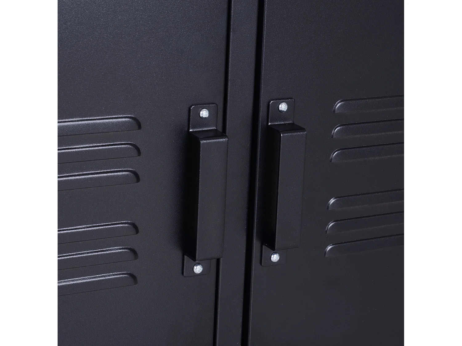 Meuble TV banc TV design industriel - 2 placards, 2 étagères, 4 passe-fils - tôle métal noir