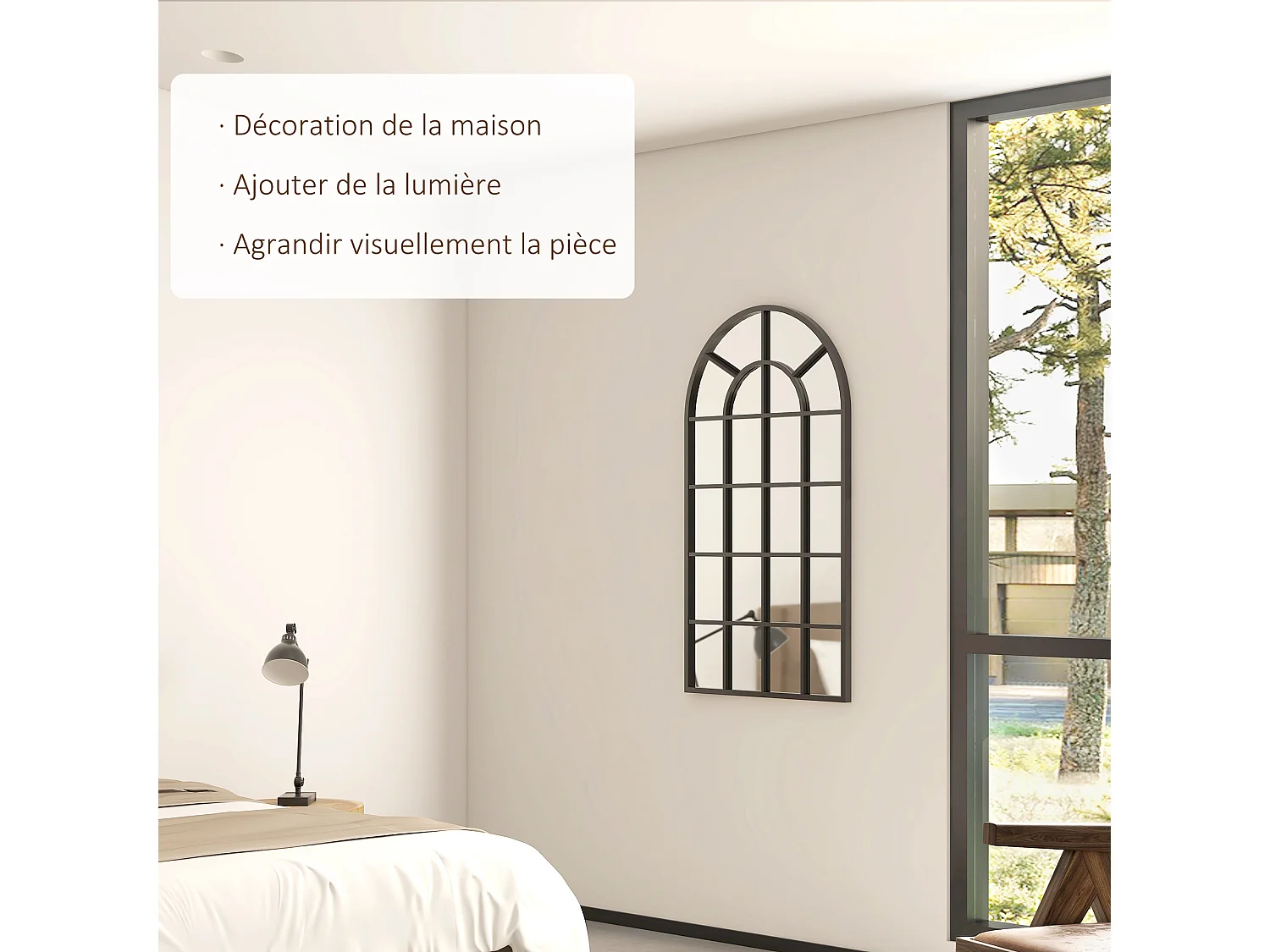 Miroir mural aspect verrière style classique chic - dim. 62L x 110H cm - métal noir verre 3 mm