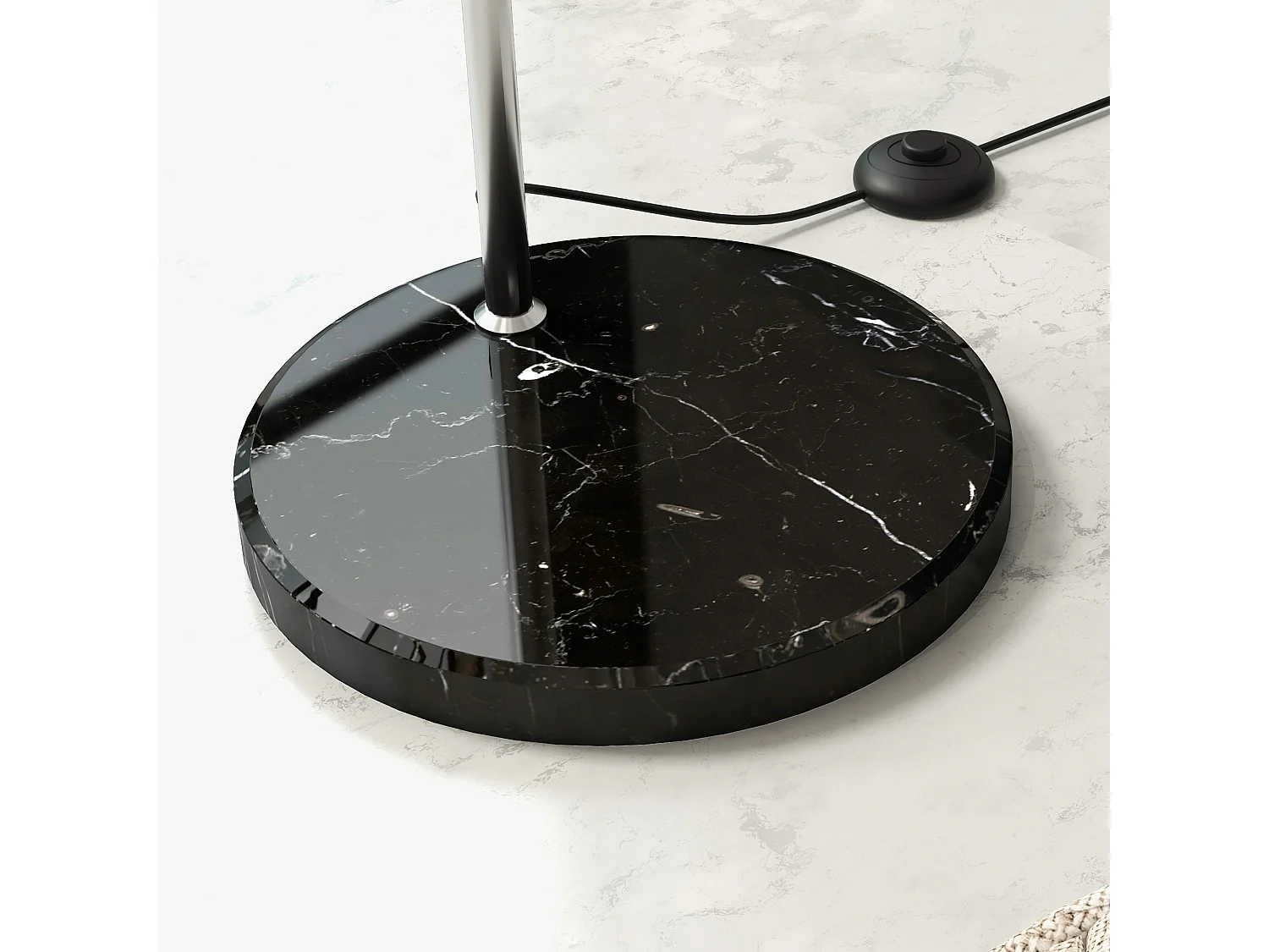 Lampadaire arc - lampadaire arceau courbé design - pied marbre noir mât abat-jour globe métal chromé