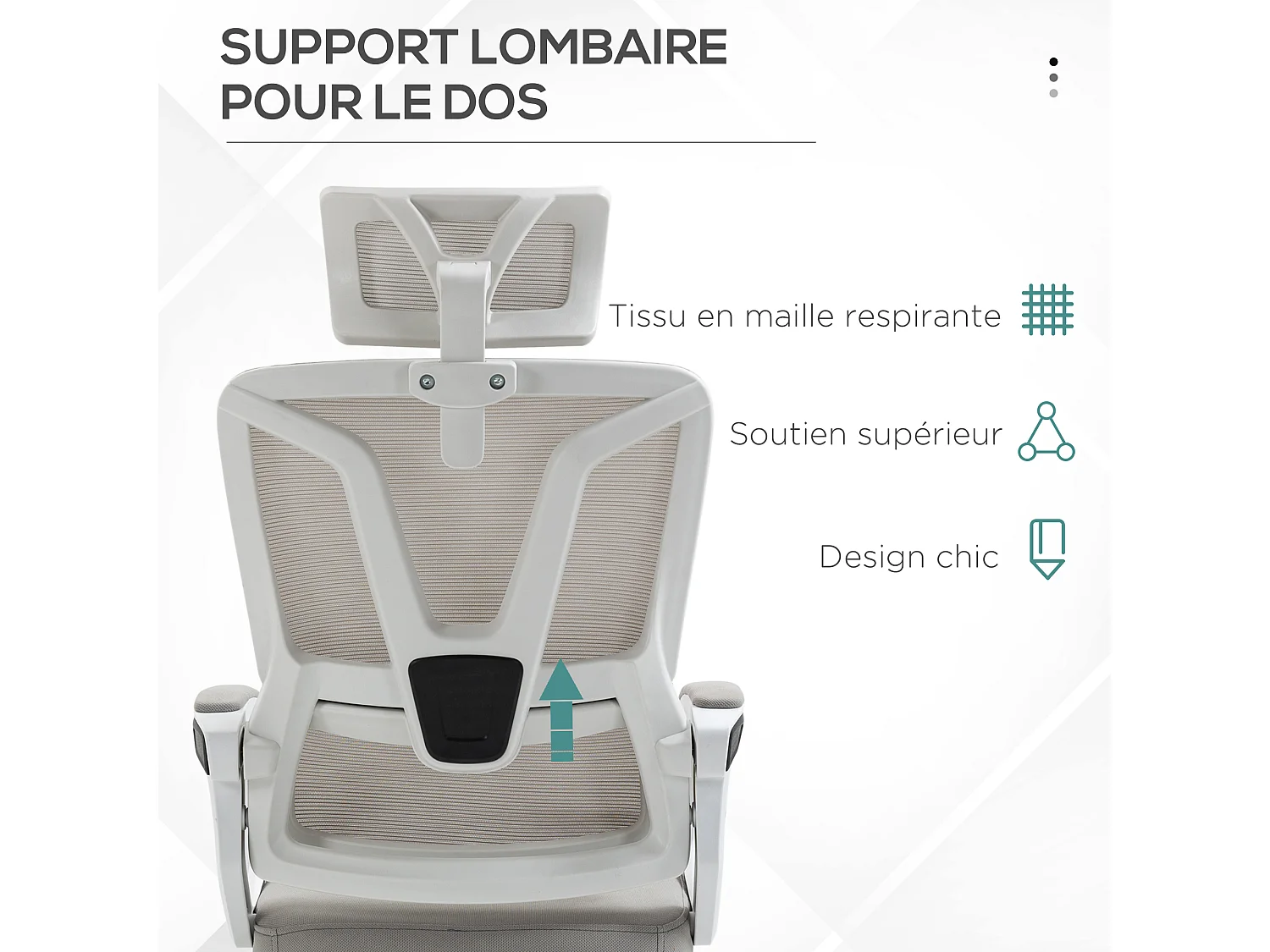 Fauteuil de bureau ergonomique inclinable réglable - repose-pied rétractable, support lombaires, tétière ajustable - blanc gris