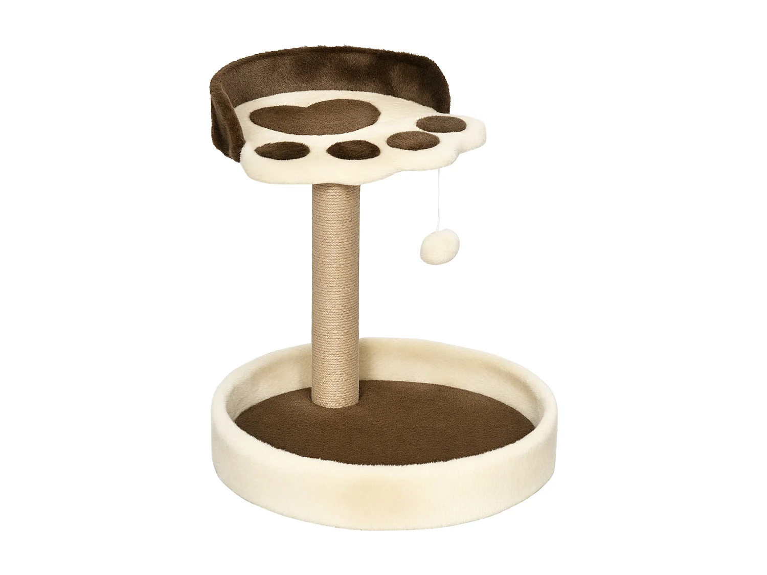 Arbre à chat griffoir design patte de chat jeu boule suspendue panier plateforme observation peluche beige marron jute naturelle