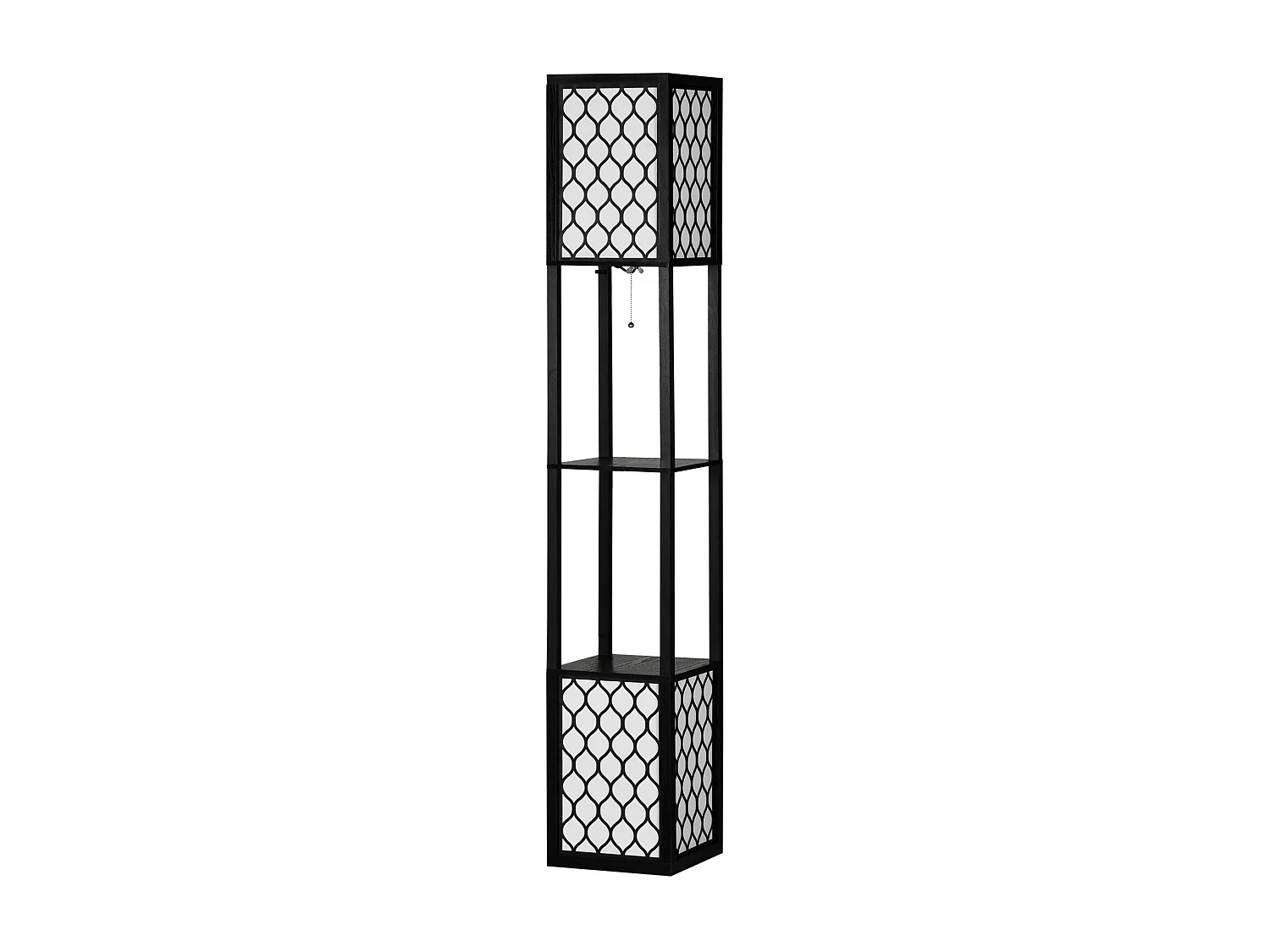 Lampadaire étagère lampe étagère dim. 26L x 26l x 156H cm 2 étagères MDF noir motif nid d'abeille