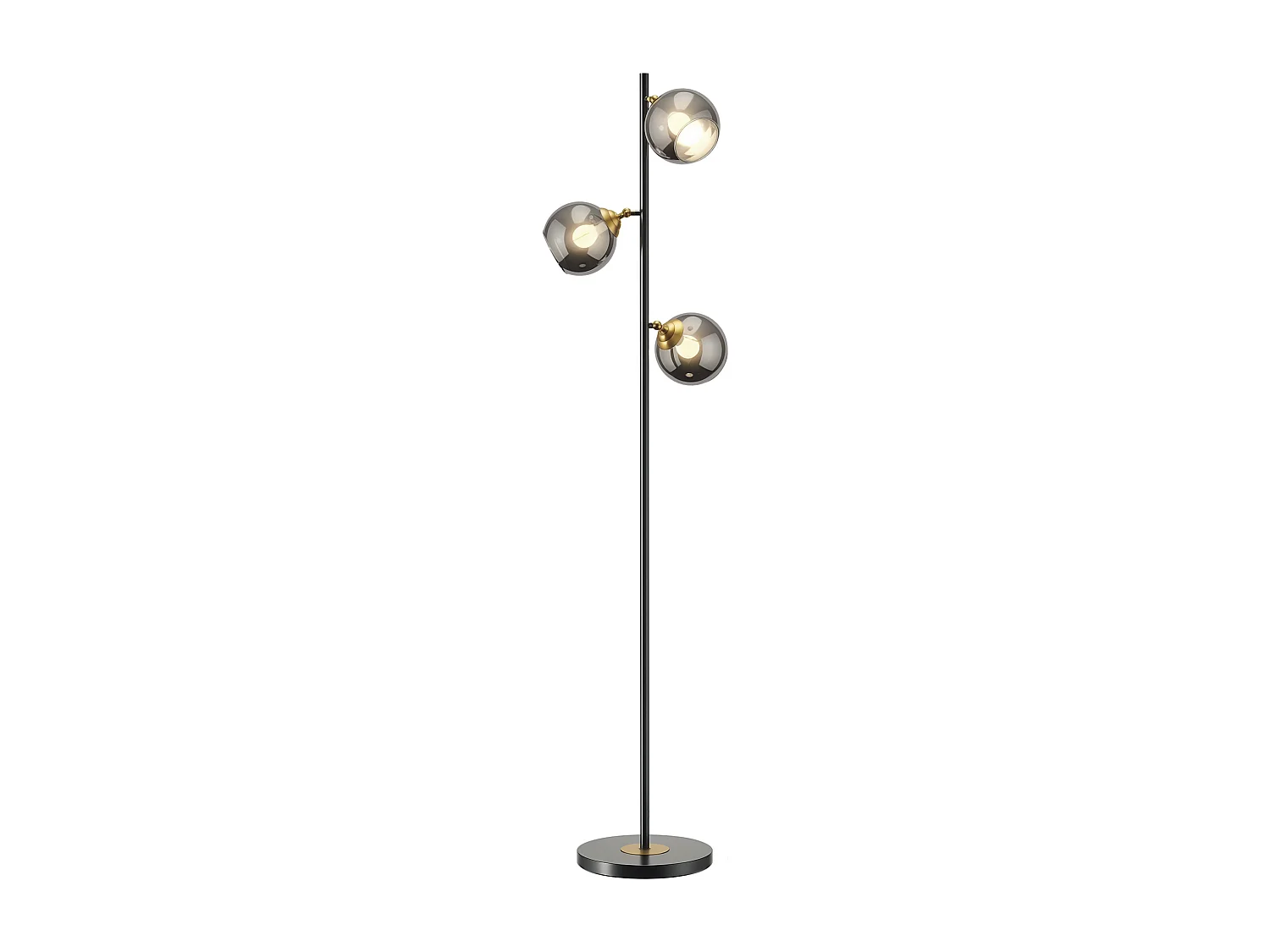 Lampadaire globe design néo-rétro 3 ampoules orientables max. 40 W H. 162 cm métal noir doré verre gris