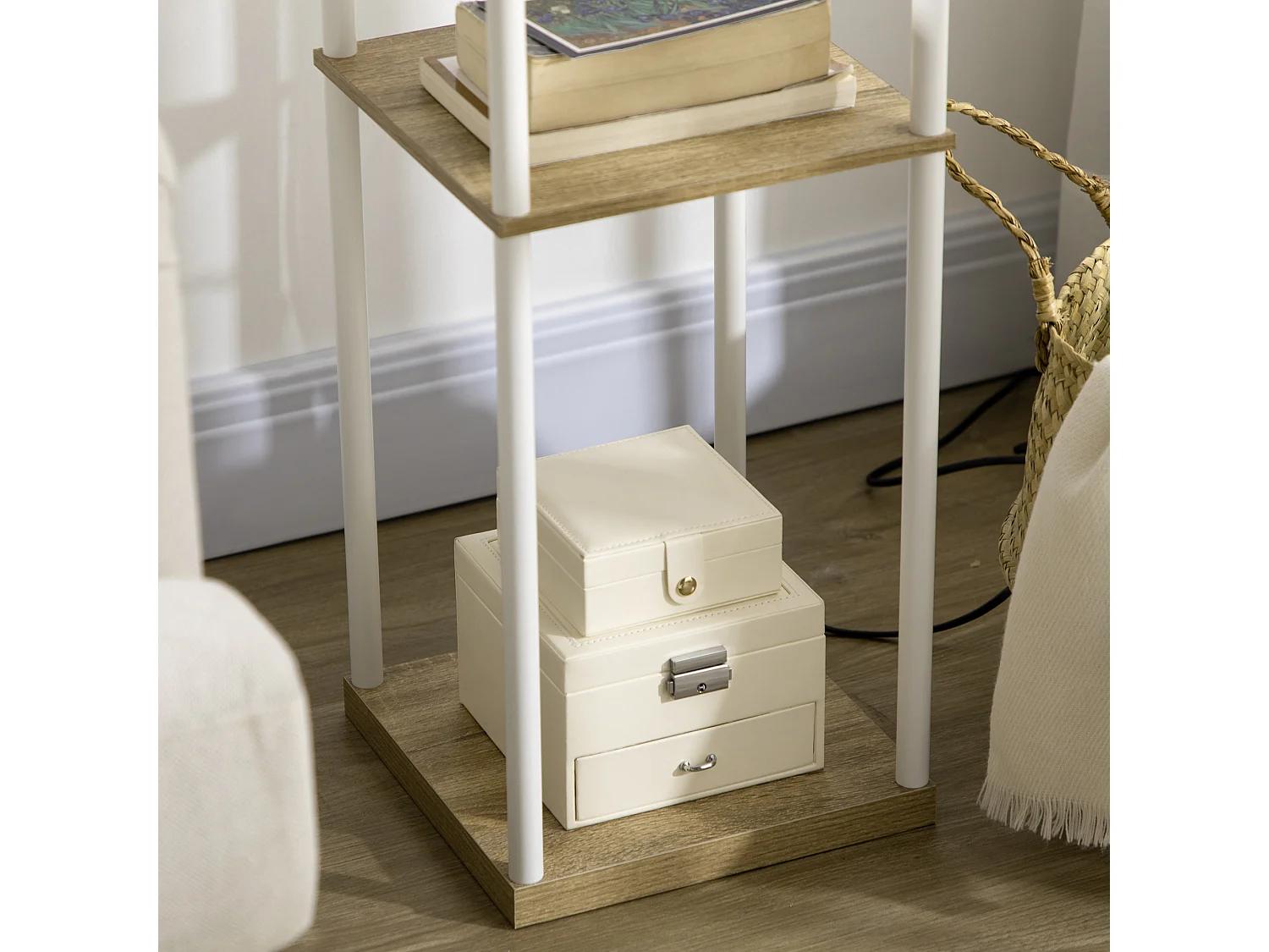 Lampadaire étagère design 26L x 26l x 159H cm 3 étagères E27 MDF blanc