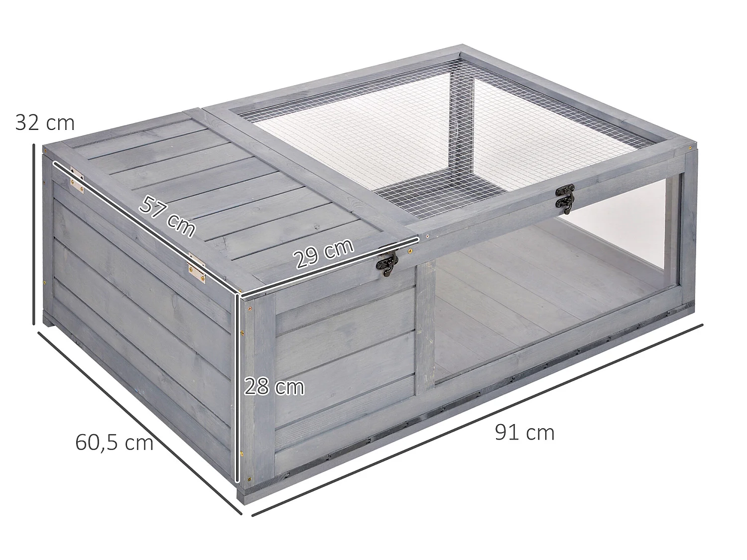 Enclos pour tortue - parc pour tortue - niche, enclos extérieur, toits ouvrants verrouillables - plexiglas métal sapin gris