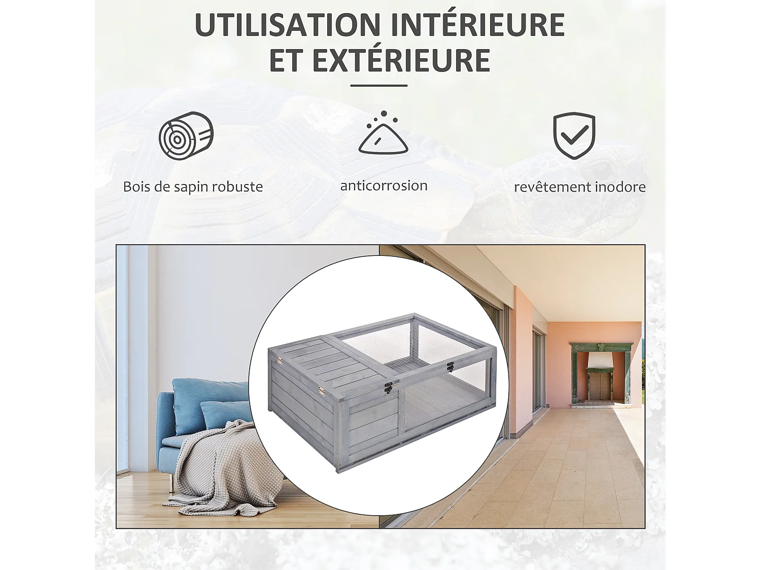 Enclos pour tortue - parc pour tortue - niche, enclos extérieur, toits ouvrants verrouillables - plexiglas métal sapin gris