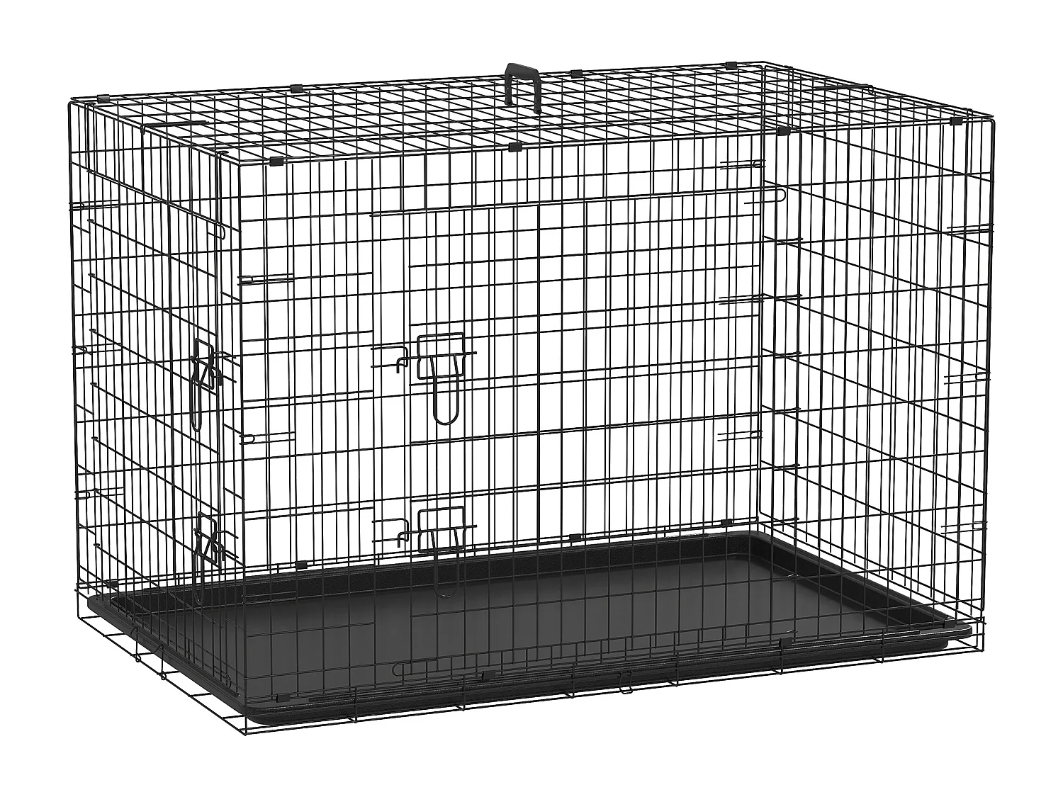 Cage de transport pour chien pliable - 2 portes verrouillables - plateau amovible - dim. 121L x 77l x 82H cm - acier ABS noir