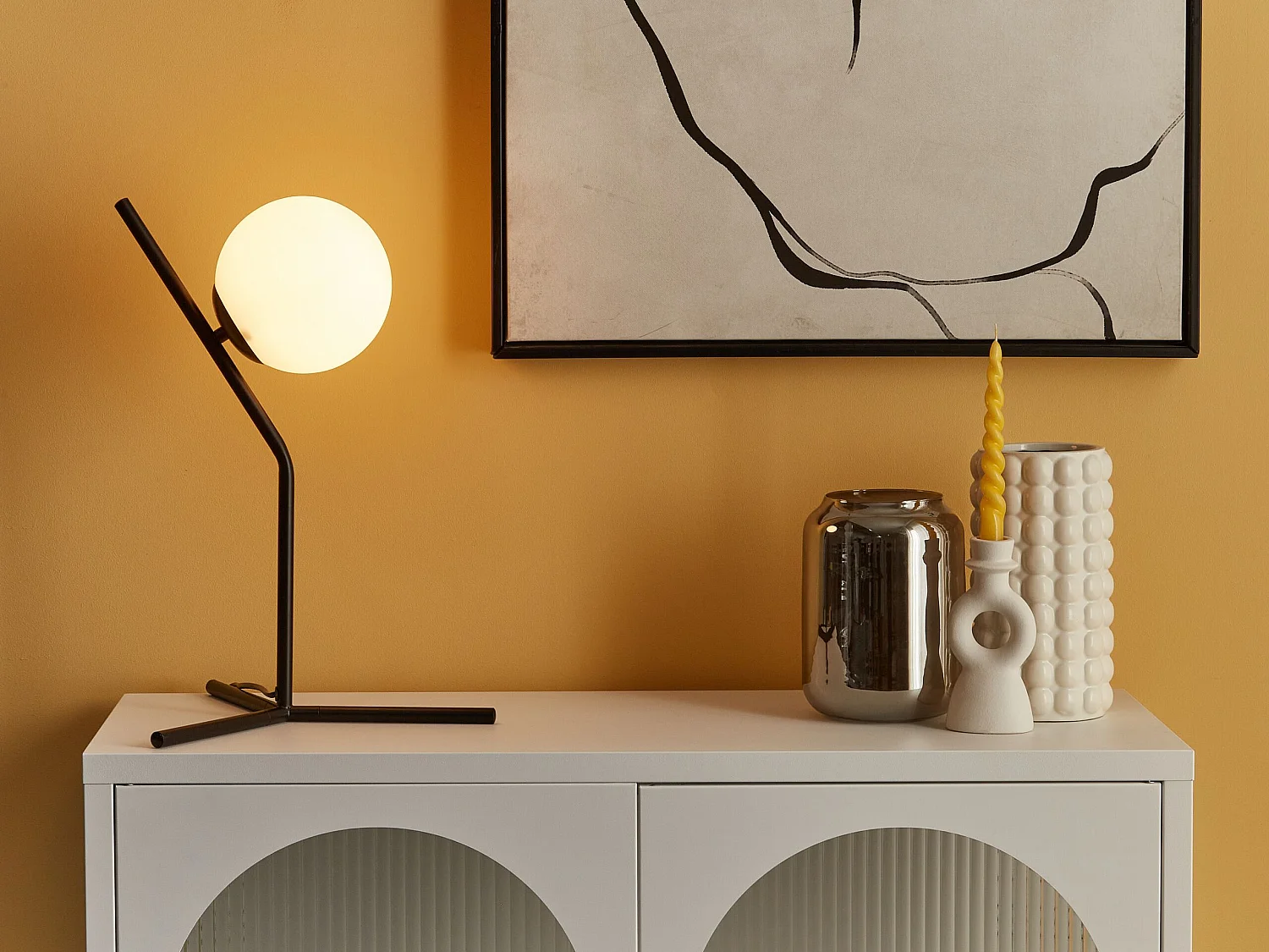 Tischlampe aus Glas Metall schwarz / weiß 45 cm Kugelform Modern Wapiti