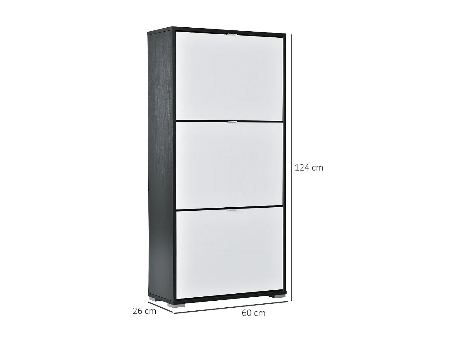 Meuble à chaussures 3 portes abattantes 3 compartiments MDF noir blanc laqué