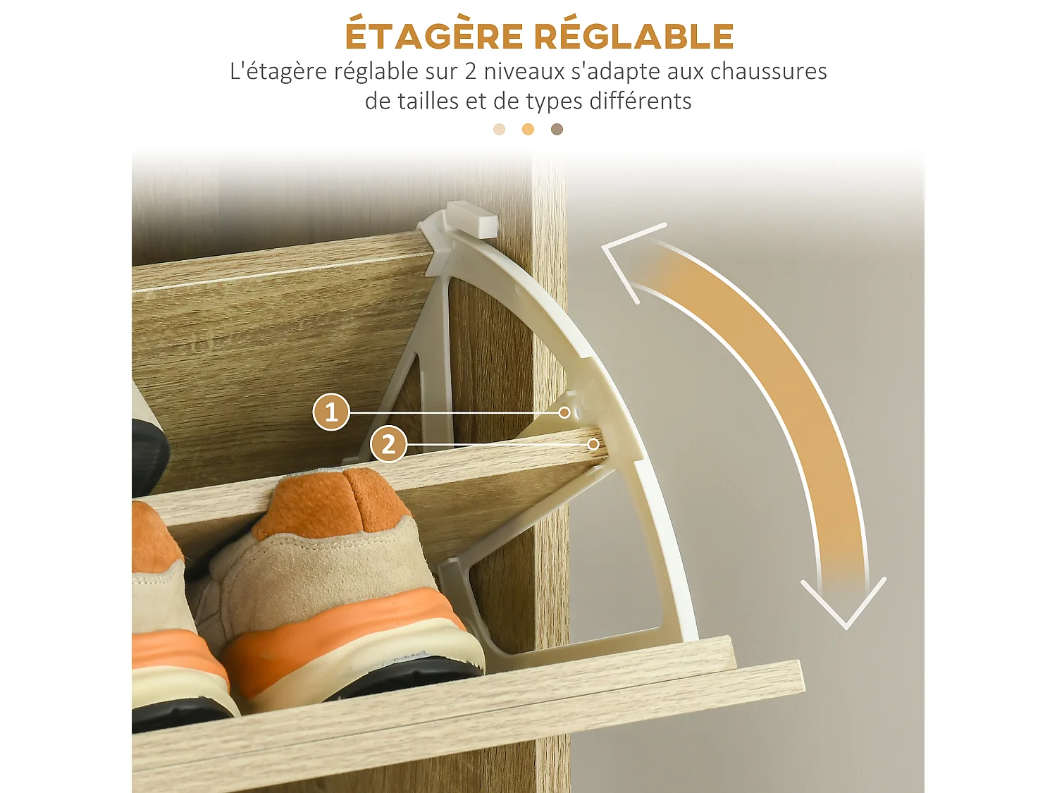 Meuble à chaussures design Urban Craft 3 portes abattantes 3 étagères poignées métal noir aspect chêne clair