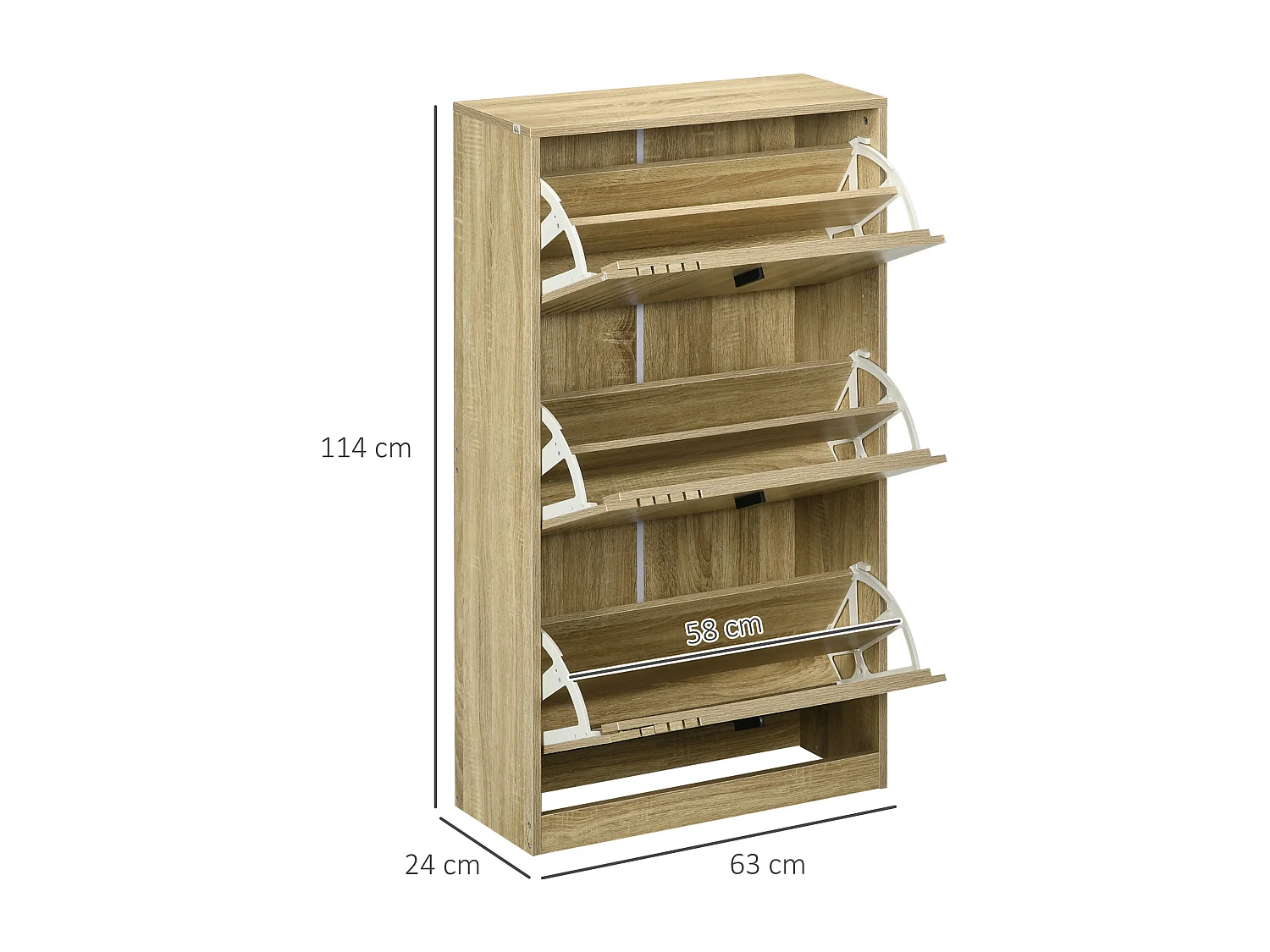 Meuble à chaussures design Urban Craft 3 portes abattantes 3 étagères poignées métal noir aspect chêne clair