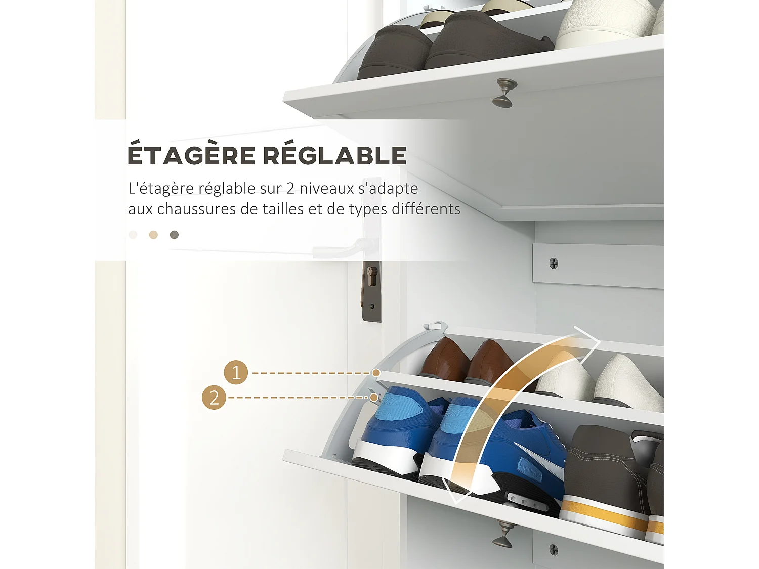 Meuble à chaussures 3 portes battantes style classique chic blanc aspect chêne clair