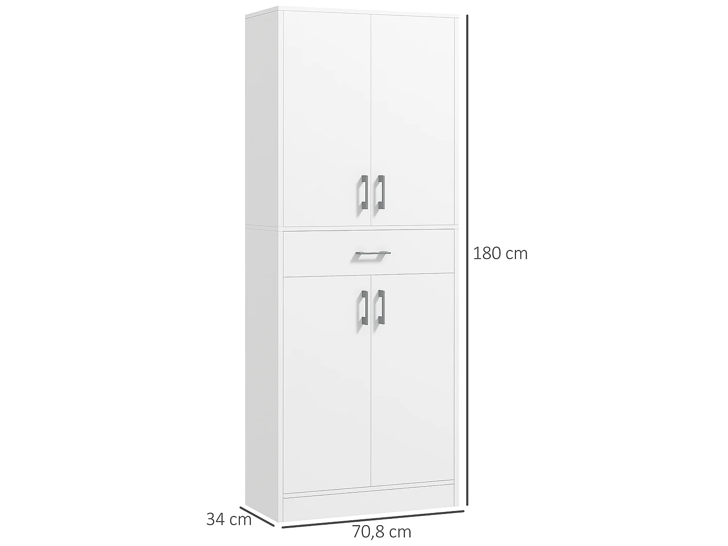 Buffet haut de cuisine blanc mat style contemporain - 4 portes, 2 étagères réglables, tiroir coulissant