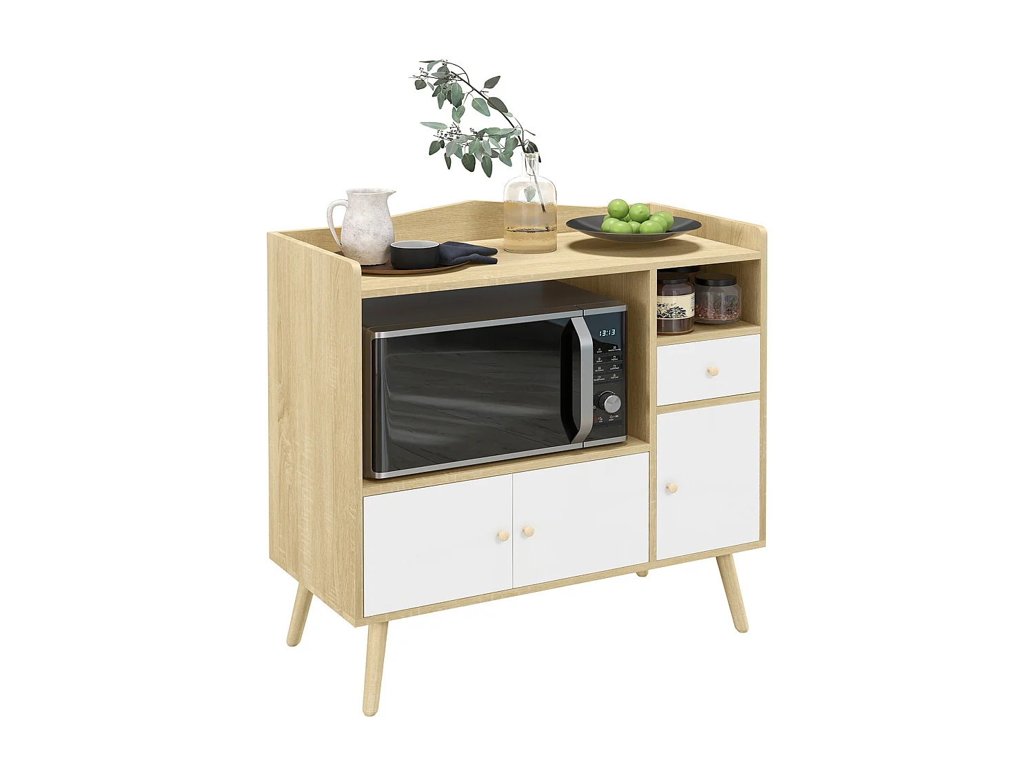 Meuble de rangement buffet de cuisine pour micro-ondes avec placards tiroir 85 x 40 x 88,5 cm naturel et blanc