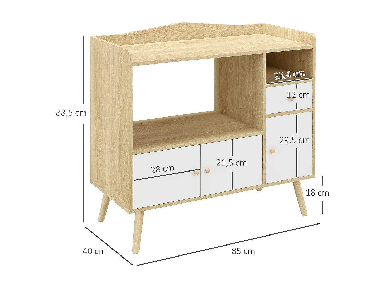 Meuble de rangement buffet de cuisine pour micro-ondes avec placards tiroir 85 x 40 x 88,5 cm naturel et blanc