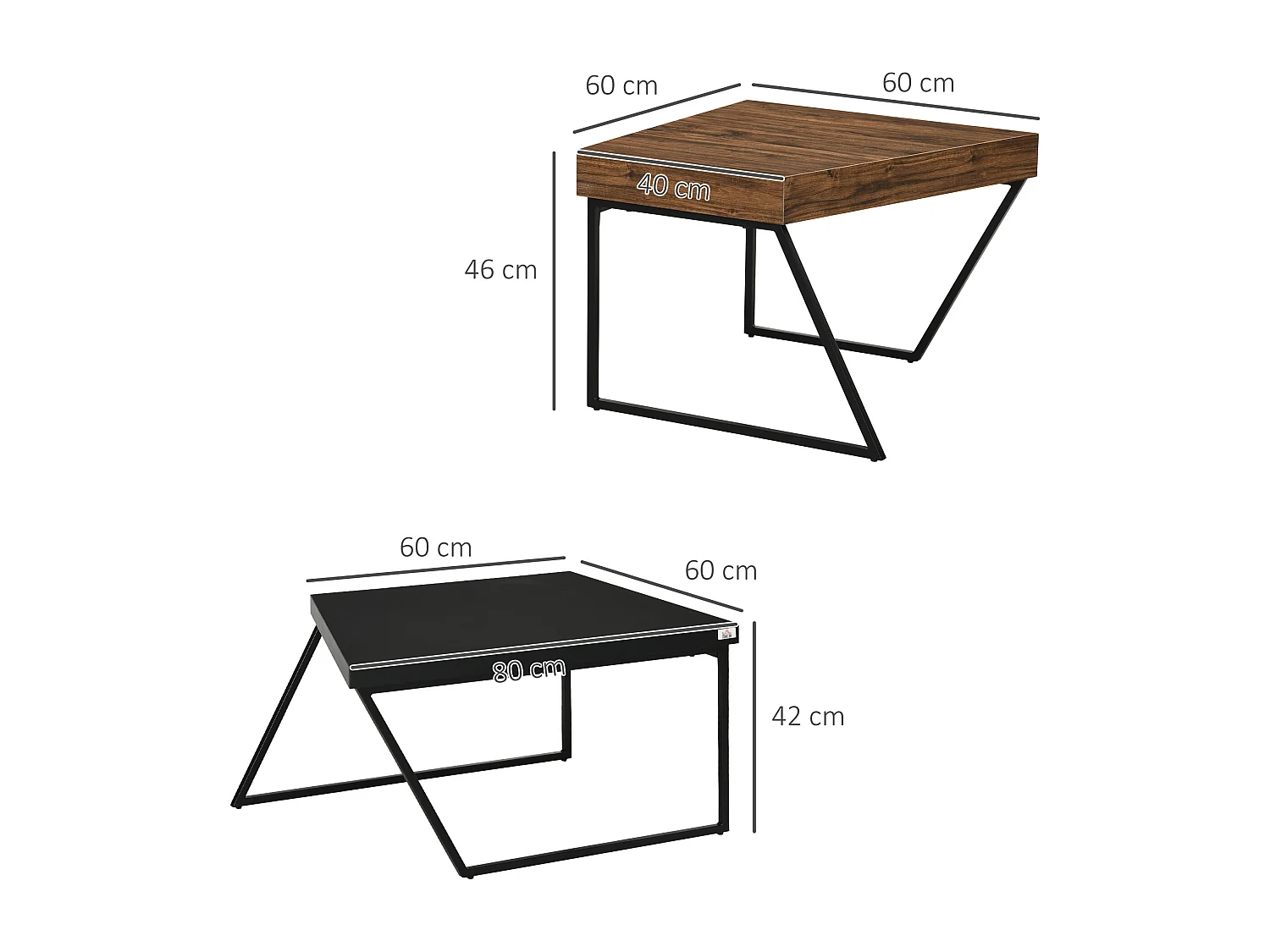 Lot de 2 tables basses design industriel géométrique - effet bois et acier noir