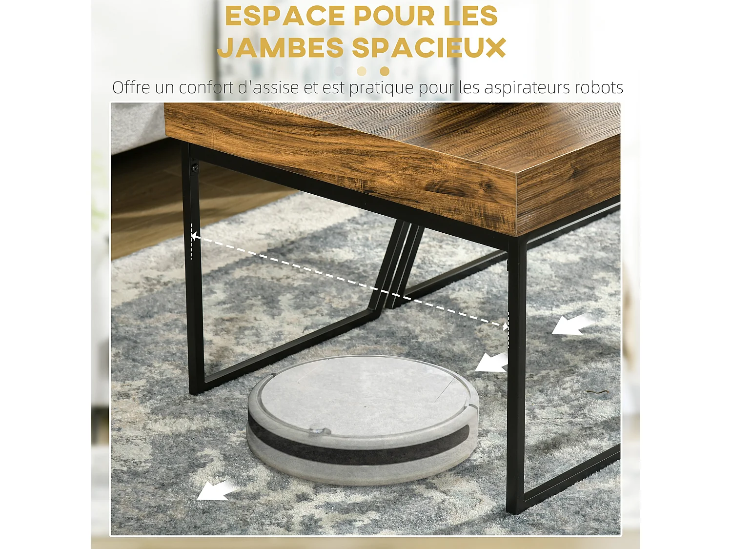 Lot de 2 tables basses design industriel géométrique - effet bois et acier noir