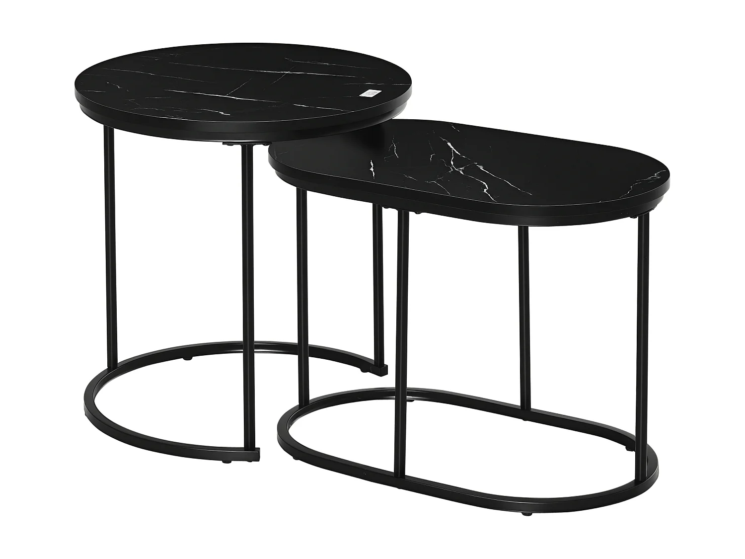 Lot de 2 tables basses gigognes - tables d'appoint encastrables style contemporain - piètement acier plateau MDF aspect marbre noir