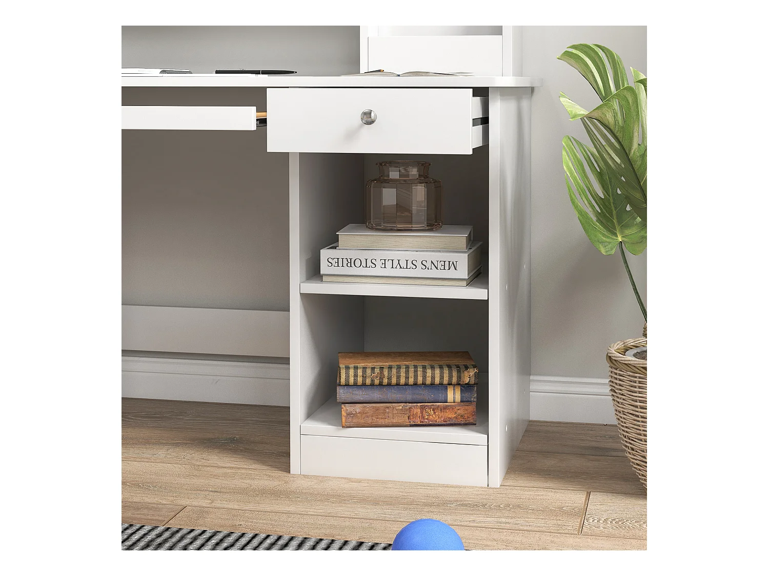 Bureau enfant multi-rangement - ensemble bureau, chaise, étagère - tiroir, plateau coulissant, 2 niches, 2 étagères, 2 présentoirs livres - blanc