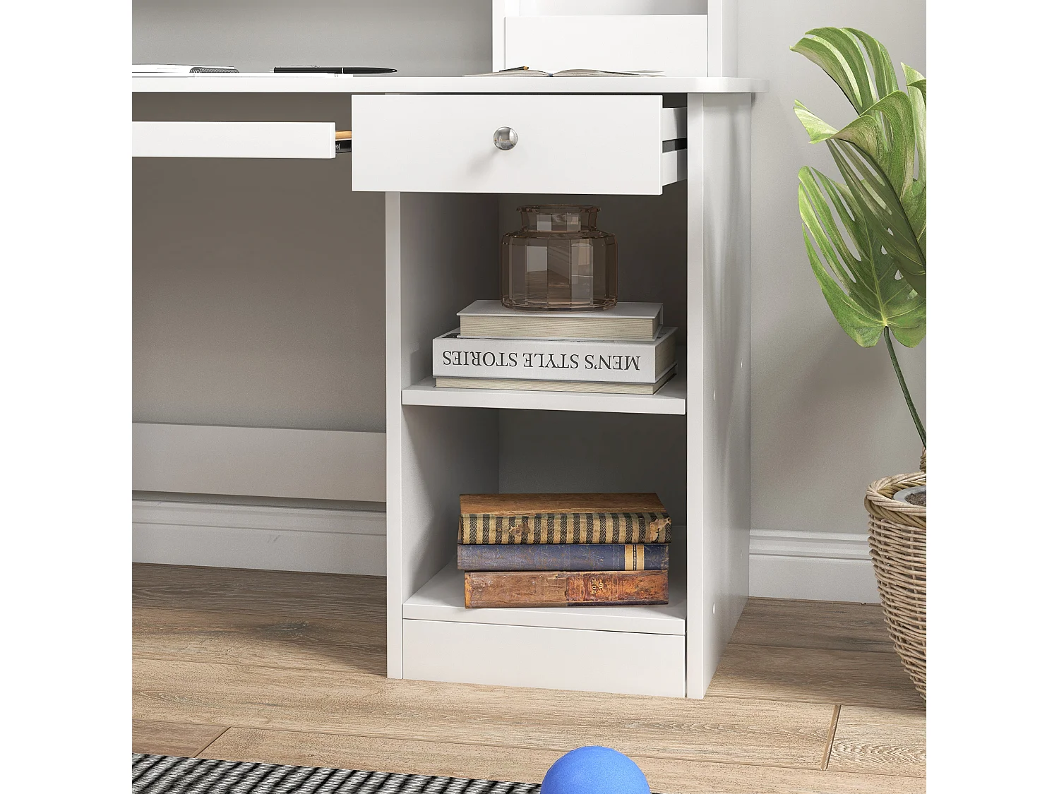 Bureau enfant multi-rangement - ensemble bureau, chaise, étagère - tiroir, plateau coulissant, 2 niches, 2 étagères, 2 présentoirs livres - blanc