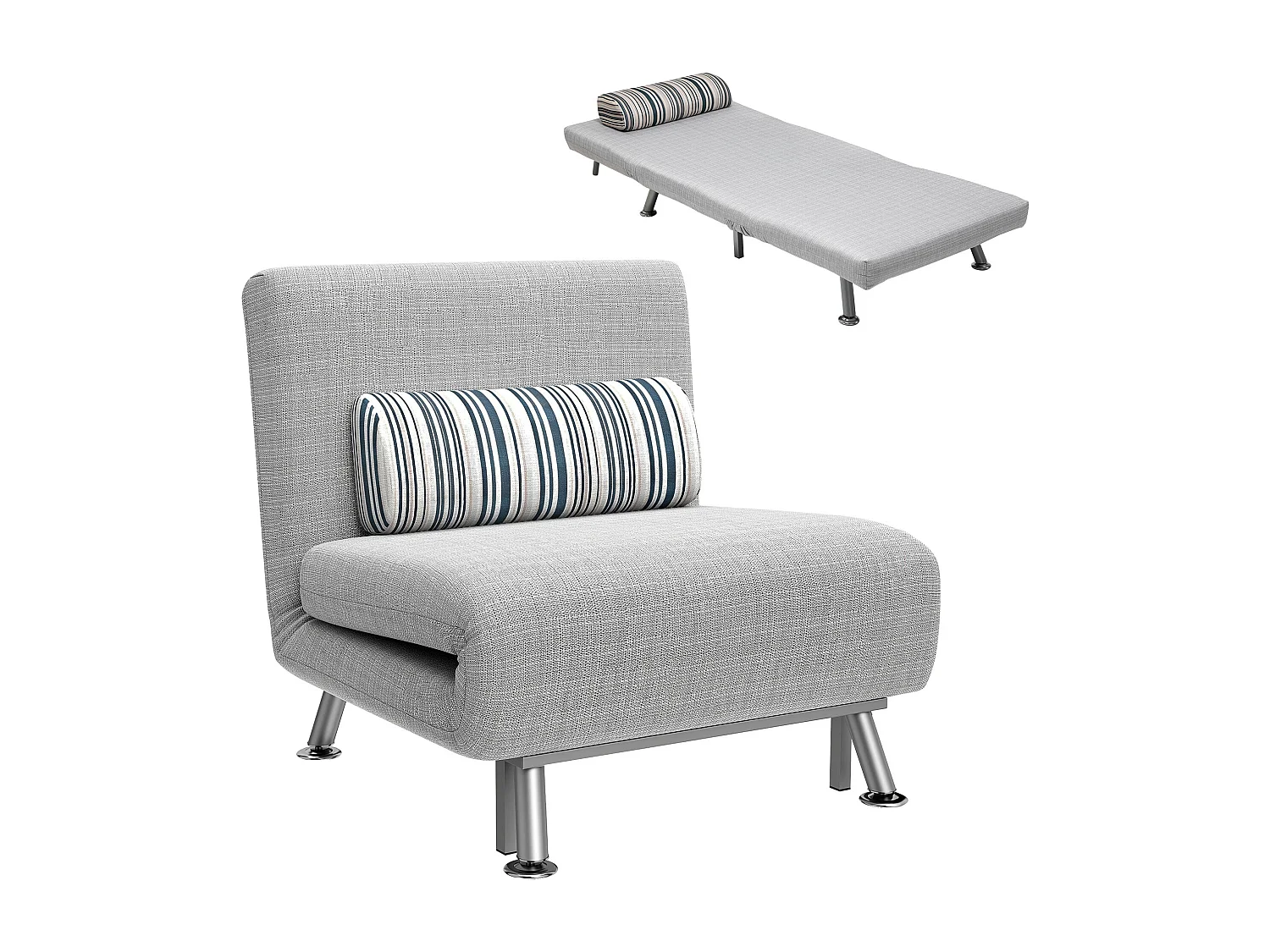 Fauteuil convertible 3 en 1 chauffeuse lit 1 place avec coussin gris