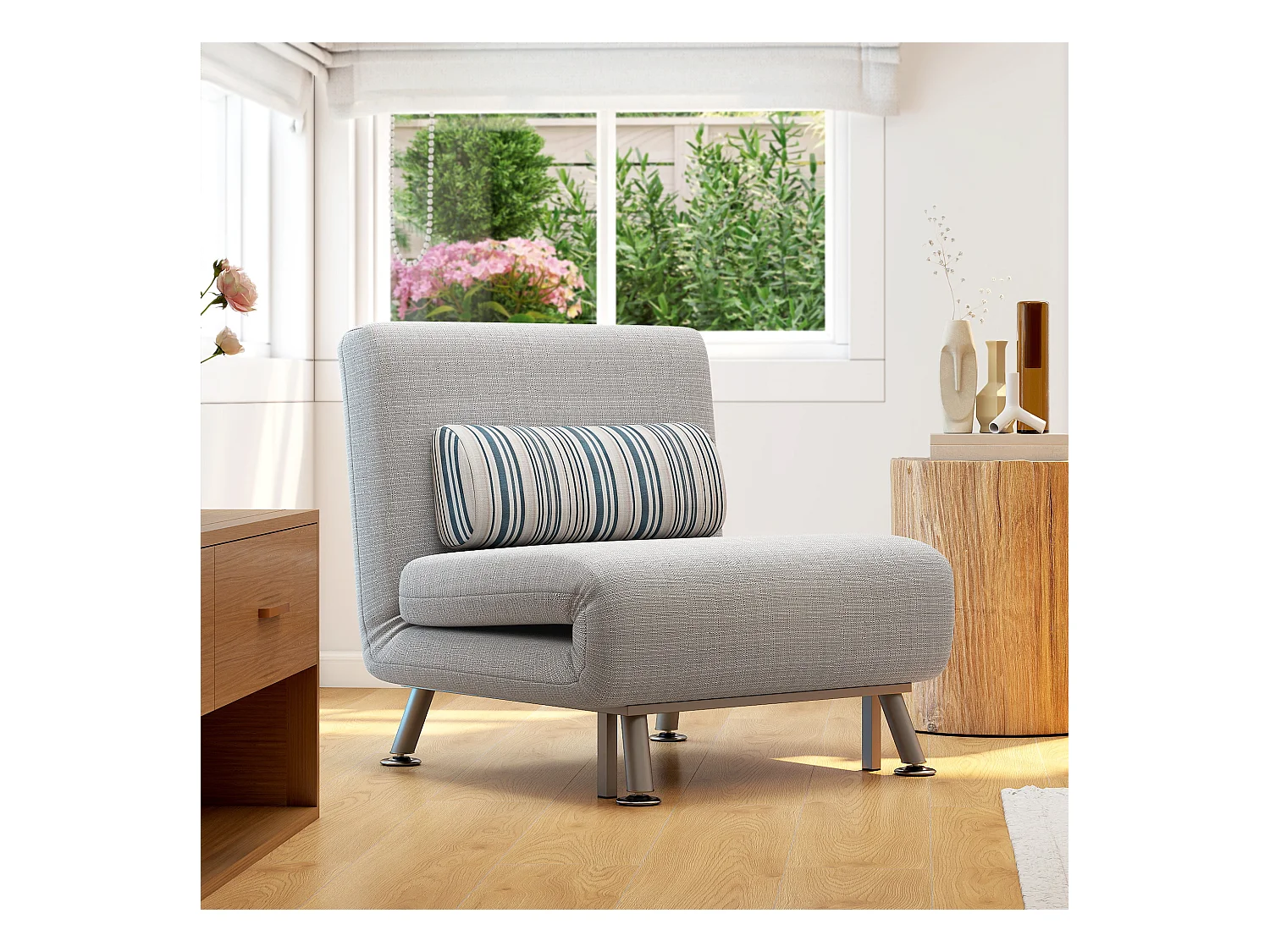 Fauteuil convertible 3 en 1 chauffeuse lit 1 place avec coussin gris