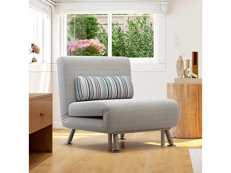 Fauteuil convertible 3 en 1 chauffeuse lit 1 place avec coussin gris