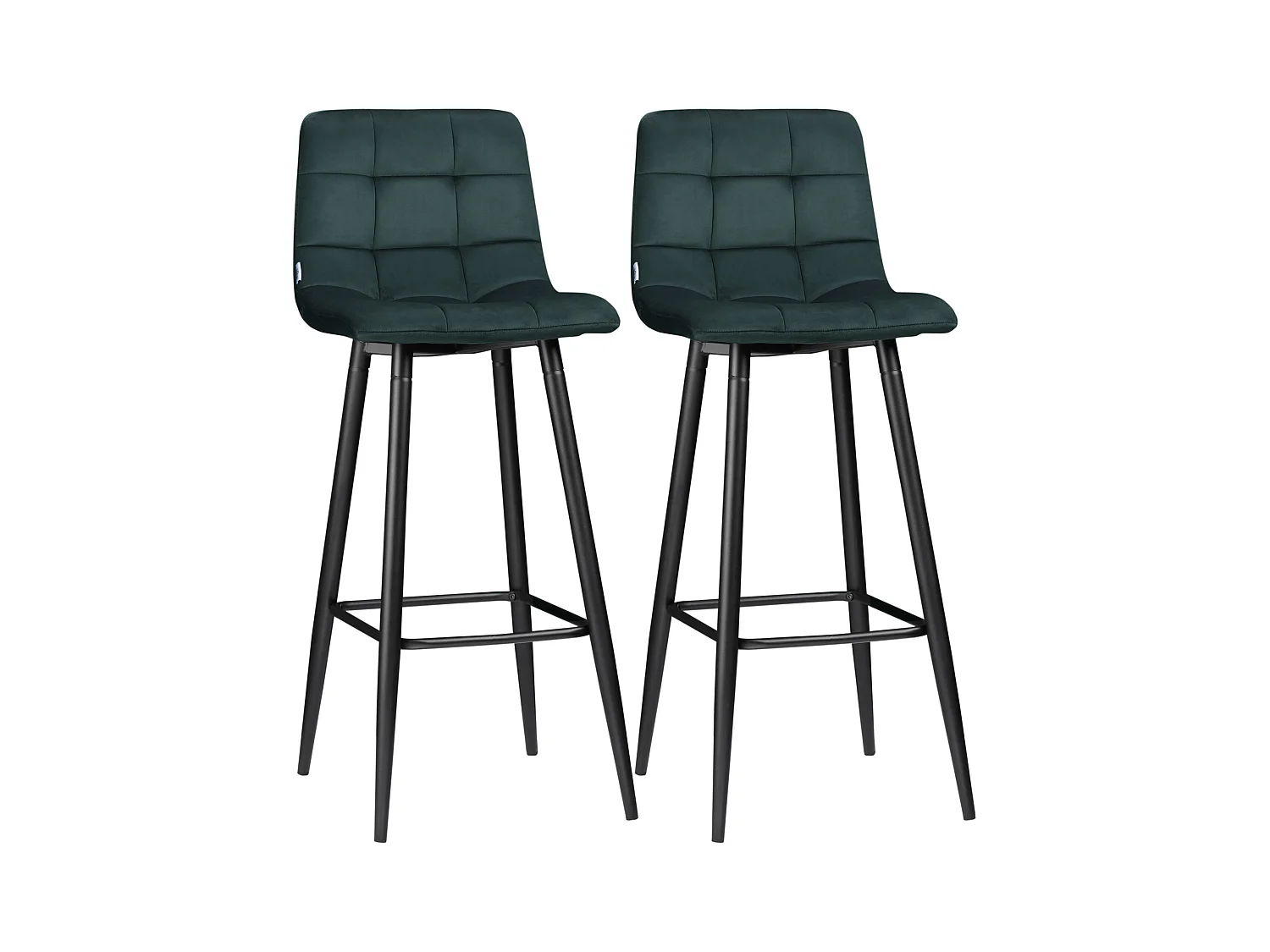Lot de 2 tabourets de bar design Chesterfield effet capitonné piètement acier effilé noir velours vert sapin