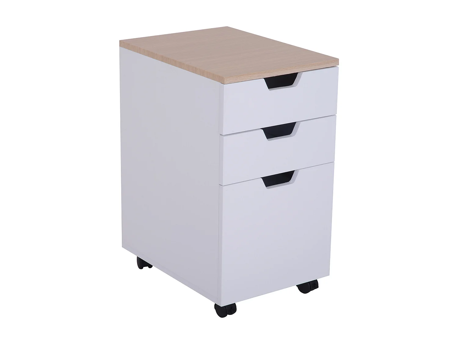 HOMCOM Caisson de bureau rangement bureau sur roulettes 3 tiroirs coulissants dim. 34L x 40I x 60,5H cm MDF blanc bois clair