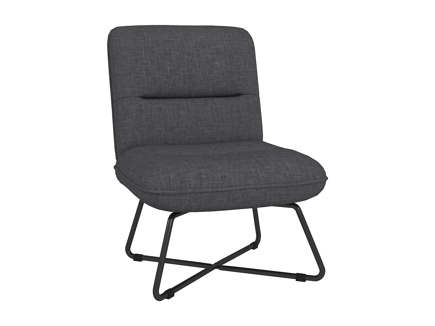 Fauteuil lounge style néo-rétro structure croisée acier noir tissu aspect lin gris