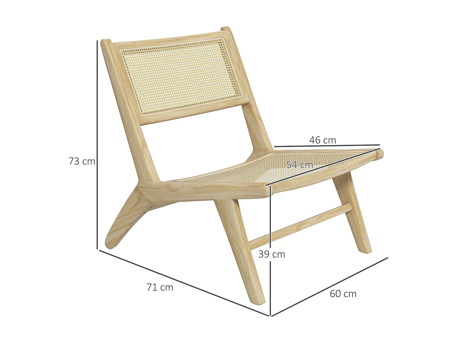 Fauteuil lounge - assise, dossier aspect cannage - assise profonde - bois hévéa