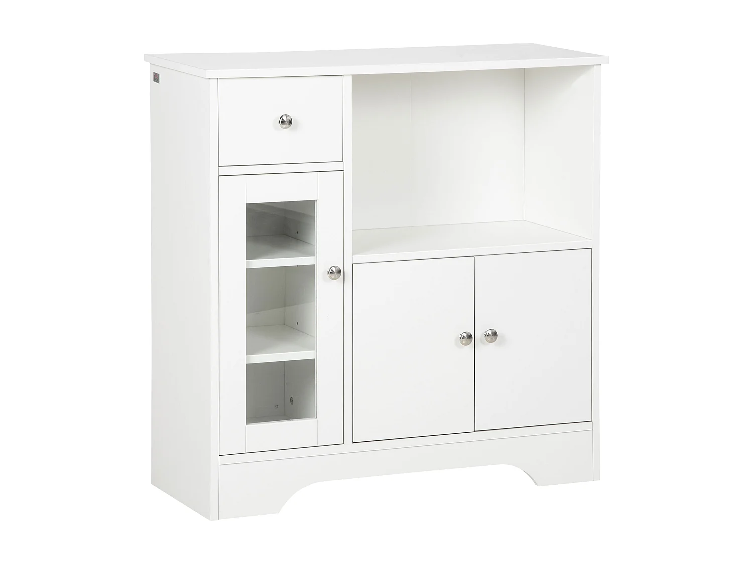 Buffet de cuisine meuble de rangement moderne avec porte en verre, tiroir, grande niche et étagères réglables, 80 x 30 x 82 cm, blanc